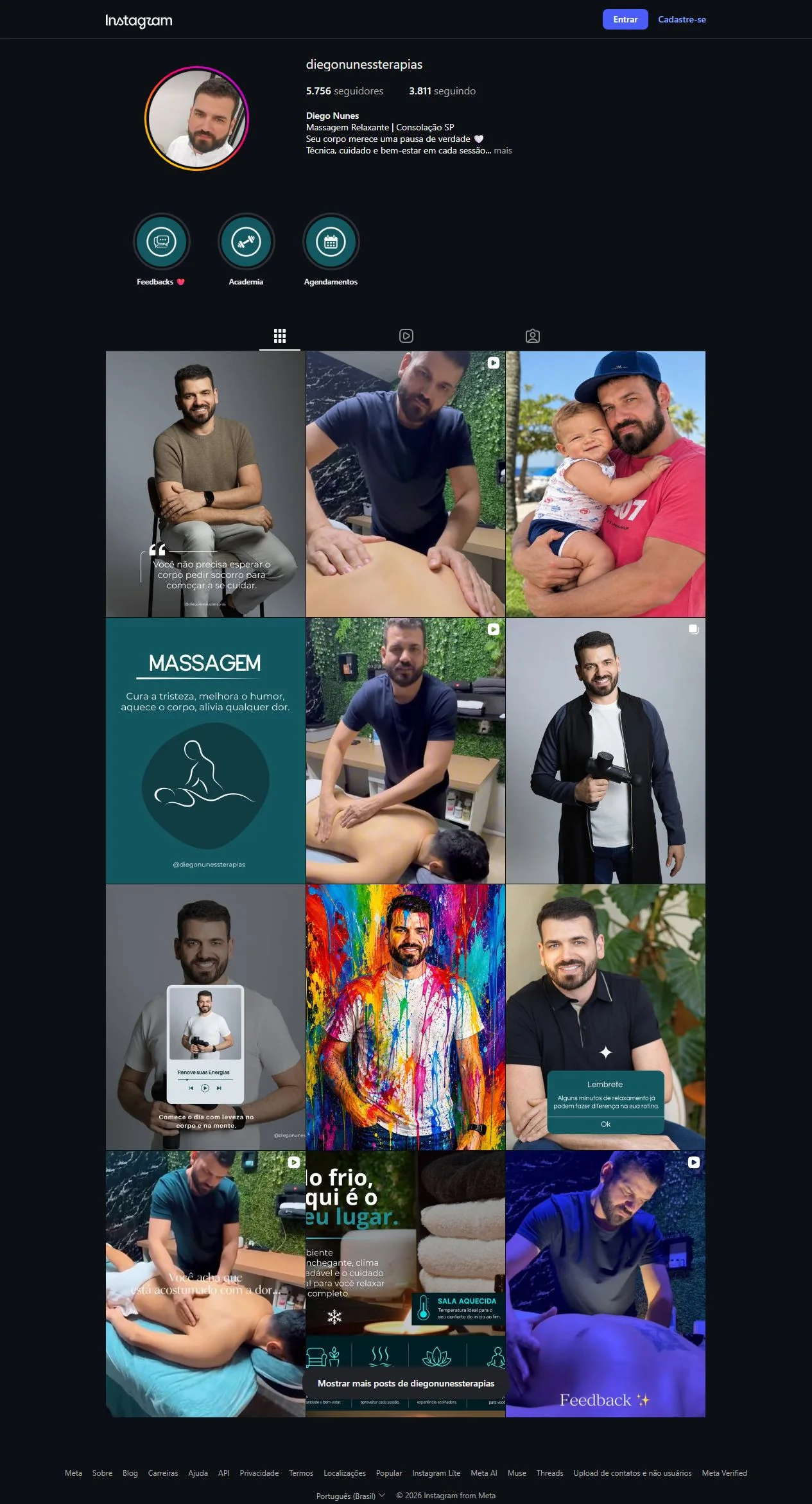 Print do perfil @diegonunessterapias no Instagram, com identidade visual e publicações de Diego Nunes